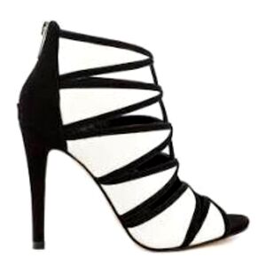 Ivanka Trump Shoes Derry Black & White Leather Stiletto Heel Open Toe Si…